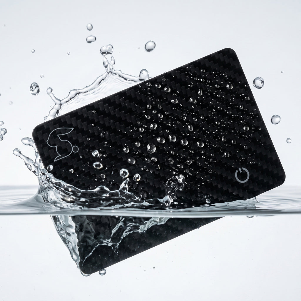 Top Rabbit Tracking Slim Card submerged underwater — IP68 waterproof and dust resistant
