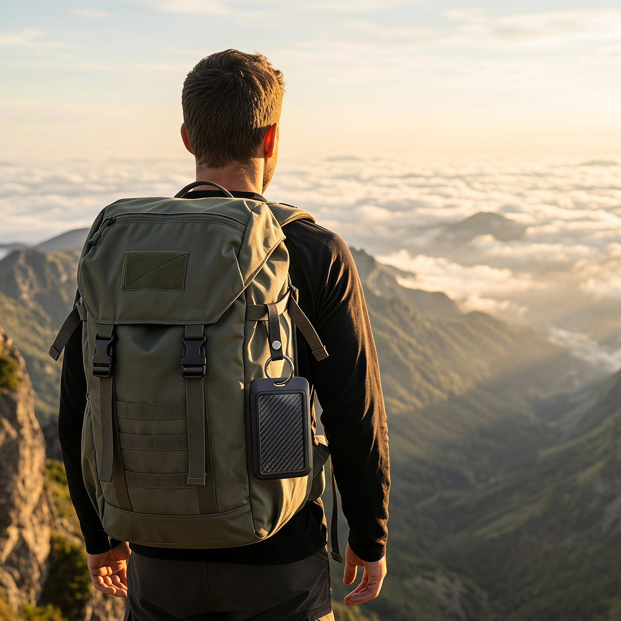 Top Rabbit Tracking Slim Card clipped to a backpack for daily commute tracking